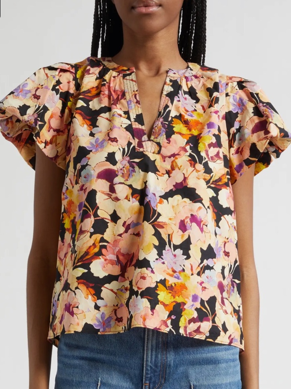 Ulla Johnson Abril Floral Print Puff Sleeve Top Night Bloom 4